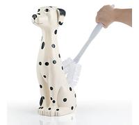 Allure Home Creation Dalmatian Dog White & Black 2-Piece Ceramic Toilet Brush Holder w/White Plastic Handled Scrub Brush, 9.4” x 5.3” x 16.7”