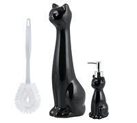 Allure Home Creations Ceramic Cat Bowl Toilet Brush Holder and Lotion Pump 2pc Set-Black