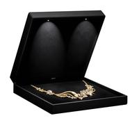 Allure - Large Necklace Box With LED Light, Square Shaped, Elegant Diamond Necklace Case, For Unique Proposal, Engagement Or Wedding, Luxury Black Velvet Interior Jewelry Display Gift Box