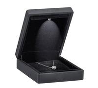 Allure - Luxury Pendant Box With LED Light, Square Shaped Elegant Diamond Pendant Case, For Unique Proposal, Engagement Or Wedding, Small, Black Velvet Interior Jewelry Display Gift Box.