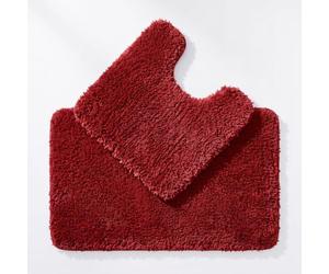 Allure Luxury Two Piece Bath & Toilet Mat Set, Non-Slip, Deep Pile Soft & Absorbent Microfibre, Quick Dry, Easy Care (Burgundy)