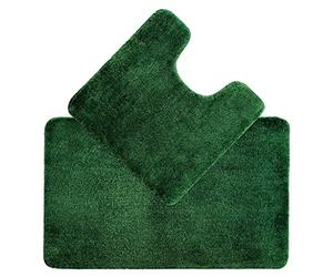 Allure Luxury Two Piece Bath & Toilet Mat Set, Non-Slip, Deep Pile Soft & Absorbent Microfibre, Quick Dry, Easy Care (Dark Green)