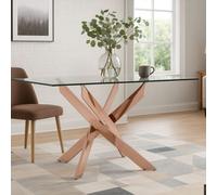 Allure Rose Gold Finish Rectangular Dining Table with Clear Glass Top