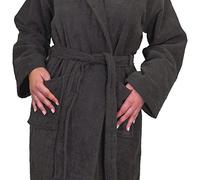 Allure Terry Towelling Bathrobe - 100% Cotton Unisex Shawl Robe for Men, Women (L/XL, Charcoal)