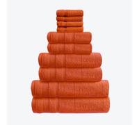 Allure Zero Twist 10 Piece Towel Set - 4 Face Cloths, 2 Hand Towels, 2 Bath Towels, 2 Bath Sheets, 100% Egyptian Cotton (Terracotta)