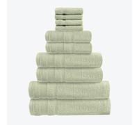 Allure Zero Twist 10 Piece Towel Set - 4 Face Cloths, 2 Hand Towels, 2 Bath Towels, 2 Bath Sheets, 100% Egyptian Cotton (Sage Green)