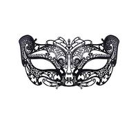 Alluring Black Metal Filigree Cat Mask with Stone (1 Pc.) - Perfect Accessory for Masquerade, Carnival, New Year's Eve, & Costume Events Halloween, World Book Day