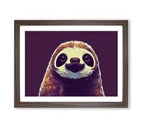 Alluring Sloth Framed Print | A3 Walnut Framed Wall Art | Ready to Hang | Modern Nature Picture | Living Room Bedroom Lounge Office