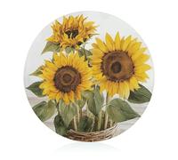 Alluring Sunflowers Summer Cutting Board for Restaurant, Tempered Glass Chopping Board for Kitchen, Round Board for Countertop, Non-Slip Vegetable Cutting Boards for Hotel, 7.9 In