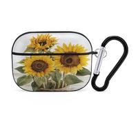 Alluring Sunflowers Summer for Airpod Pro Case Cover Hard Shell Full Drop Protection Cover with Keychain Compatible with AirPod Pro 2nd/1st Generation, Front LED Visible,Black