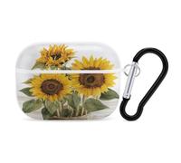Alluring Sunflowers Summer for Airpod Pro Case Cover Hard Shell Full Drop Protection Cover with Keychain Compatible with AirPod Pro 2nd/1st Generation, Front LED Visible,White