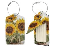 Alluring Sunflowers Summer Luggage Tag for Suitcase PU Leather Suitcase Tag with Stainless Steel Loop and Address Card Baggage Tags Cute Bag Name Travel Tags ID Labels for Women Men 1 PC