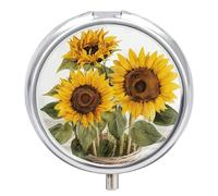 Alluring Sunflowers Summer Pill Box Waterproof Portable Medicine Pill Case Moisture Proof Metal Travel Pill Box with 3 Compartment Medicine Case