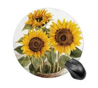 Alluring Sunflowers Summer Round Mouse Pad Cute Small Computer Mouse Mat Non-Slip Rubber Base Gaming Mousepad for Wireless Mouse, Gaming, Office, Laptop, Women, Men