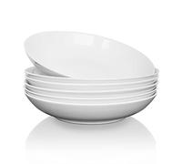 ALLUSEIT Pasta Bowls, 6pcs 25oz/750ml Ceramic Shallow Salad Bowls, White Porcelain Soup Bowl, Serving Bowl Plate Set, Microwave & Dishwasher Safe, Φ8inch/20.5cm
