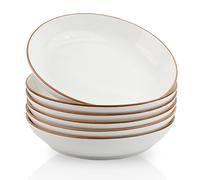 ALLUSEIT Pasta Bowls Set of 6, White Grid Pattern Porcelain Salad Plate, 8" | 27oz Ceramic Kitchen Bowl Plates for Serving Soup, Noodle, Dinner etc. Microwave & Dishwasher Safe