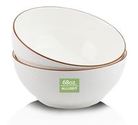 ALLUSEIT Serving Bowls, Mixing Bowls, 8" | 68oz White Grid Pattern Large Ceramic Bowl Set of 2 for Salad Soup Pho Ramen Fruit, Prep, Kitchen, Party etc. Porcelain Microwave Safe