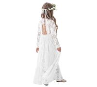 ALLVOIN Toddler & Girls Long Sleeve Lace Flower Girl Dress Maxi Boho A-Line Dress for Wedding Baptism 1st Communion Party 3-12Y | White | 8-9Y