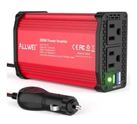 ALLWEI 300W Car Power Inverter with 27W USB-C and 3.0 USB Port - DC 12V to 240V / 230V AC Power inverters for Vehicles Converter Fast Charging Ports Car Charger Adapter (Red 1)