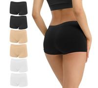 Allxwek Women Boxers Underwear Seamless Microfiber Hipster Boxer Briefs Plus Size 4/6 Pack 3908, Black * White * Skin, L-XL