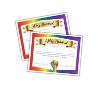 Ally Award Certificate for LGBTQ Community Recognition 30pk 8.5x11” Inclusion Support Appreciation Allyship Leadership Advocacy Pride Month