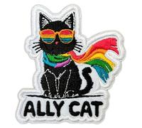 Ally Cat Pride Month Patch LGBTQ Queer Gay Trans Rights Pride Moms Parents Rainbow Flag Embroidered Patches Iron On Embroidery Patch for Caps, Backpacks, Jackets, Uniform DIY Patches Gifts 3 Inches