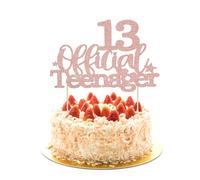 ALLY-MAGIC 13th Birthday Cake Topper, Rose Gold 13 Official Teenager Cake Topper, Glitter Happy 13th Birthday Cake Decorations for Kids 12 Birthday Anniversary Party Supplies Y4-GF13SCP