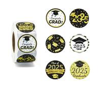 ALLY-MAGIC 500pcs Graduation Sticker Round Graduation Party Decoration Stickers Roll Class of 2025 Stickers Gold and Black Graduation Cap Labels for Envelopes Gift Grad Party Supplies Y6BYYXTZ