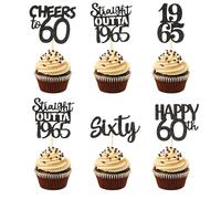 ALLY-MAGIC 60th Birthday Cupcake Toppers, 60th Cake Toppers, Sixty Years Old Birthday Party Decorations Wedding Anniversary Party Cake Decorations Supplies Y9HSSRCP60