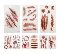 ALLY-MAGIC 9 Sheets Halloween Tattoos Scar Stickers with Fake Scab Blood Zombie Makeup Face Designs Temporary Tattoo for Men Women Kids Costume Party Scary Decals Y6WSBHWST