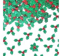 ALLY-MAGIC Artificial Holly Berries Leaves, 100pcs Christmas Simulation Holly Berries with Green Leaves for Christmas Card, Gift Tags, Table, DIY Craft Decorations Y3HGLY (C)