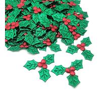 ALLY-MAGIC Artificial Holly Berries Leaves, 100pcs Christmas Simulation Holly Berries with Green Leaves for Christmas Card, Gift Tags, Table, DIY Craft Decorations (3.7cm) Y3HGLY (A)