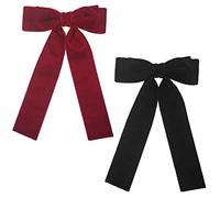 ALLY-MAGIC Black Velvet Hair Clip with Long Ribbon Big Bow Bowknot 2 Pcs French Hair Barrettes for Adults Kids Party Hair Accessories Gift Y2-SRHDFJ (Black + Red)