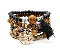 ALLY-MAGIC Boho Beaded Bracelets for Women,Multi-Layer Wooden Beaded Bracelet,Elastic Bracelet,Tassel Bracelet with Tree of Life Pendant,Love Statement Bangles Christmas Women Gift Y5MZLSSC