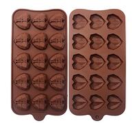 ALLY-MAGIC Chocolate Moulds, 15 Holes Heart Silicone Mould Reusable Tray Molds DIY Bakeware Molds for Make Candy Jelly Ice Cube Cake Pastry Y6-ZSAXMJ (Brown)