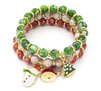 ALLY-MAGIC Christmas Bracelet, Christmas Beaded Bracelets, Red and Green Handmade Bead Bracelets, Stackable Boho Bracelet Adjustable Elastic Bracelet Xmas Jewelry Gift for Girls Women Y9SDCZSL (B)