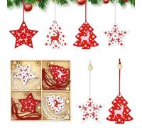 ALLY-MAGIC Christmas Wooden Ornaments, Reindeer Christmas Tree Decorations, 20PCS Wooden christmas Trees Hanging, Star Xmas Tree Ornament Gifts Tags for Xmas Holiday Party Decoration Y9MLYHGJ