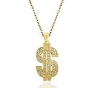 ALLY-MAGIC Dollar Sign Necklace, Gold Dollar Sign Pendant Necklace with Rhinestones Hip Hop Punk Chain for Men Woman Party Accessories Y7MYFHXL