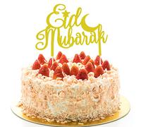 ALLY-MAGIC Eid Mubarak Cake Topper - Crescent Moon Star Eid Cake Decorations - Gold Glitter Paper - 1 Count
