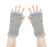 ALLY-MAGIC Fingerless Gloves for Women,Winter Thermal Arm Warmers Ladies Knitted Mittens Half Finger Glove Soft Stretch Plush for Women Girls Work Outdoor Christmas Gifts Y4LXMRST (Grey)