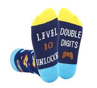 ALLY-MAGIC Funny Socks Birthday Gift for Boys, Level 10 Unlocked Double Digits Knitted Casual Sports Kids Fun Socks for 10 Years Old Boys Y11JS10SWZ