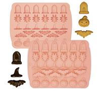 ALLY-MAGIC Halloween Silicone Mold, 30-Cavity Halloween Chocolate Mold Candy Mould Pumpkin Bat Witch Hat Spider Tombstone Shape Baking Molds for Chocolate Candy DIY Y6-WSRTMJ(Pink)