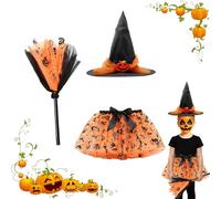 ALLY-MAGIC Halloween Witch Tutu Outfit, 3-Piece Witch Costume Set with Hat Skirt Broom for Kids Girls Halloween Cosplay Party Y8WSZBSJT
