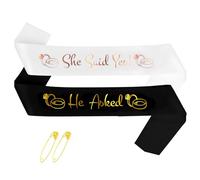 ALLY-MAGIC He Asked & She Said Yes Sash Kit, 2 Pcs Rose Gold Bride and Groom Sash Proposal Decorations for Wedding Engagement Bachelorette Gifts Hen Party Accessories Y8XNXLJD
