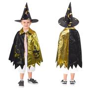 ALLY-MAGIC Kids Halloween Wizard Cloak & Cape Set with Hat, Witch Costume Role Play Outfits for Boys & Girls Cosplay Party Y9HJMFSPF
