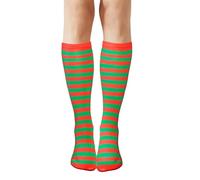 ALLY-MAGIC Knee High Socks, Casual Thigh High Socks Red Green Striped Boot Sock Striped Long Tube Stockings for Women Girls Christmas Daily Wear Y7TWGXW (Red green)