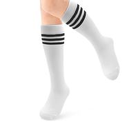 ALLY-MAGIC Knee High Socks, Casual Thigh High Socks White Black Striped Boot Sock 3 Striped Long Tube Stockings for Women Girls Daily Wear Y7TWGXW (white)