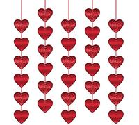 ALLY-MAGIC Red Hearts Glitter Garlands, 36pcs Hearts Hanging String Decor for Valentines Day, Anniversaries, Proposals, Wedding Backdrop Party Supplies