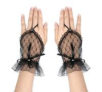 ALLY-MAGIC Wedding Fingerless Rhinestone Lace Gloves for Brides and Bridesmaids Lace Bow Short Gloves for Banquet Party Wedding Y5HDJLSST (black)