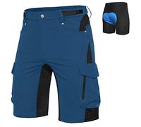 Ally Mens Mountain Bike Shorts 4D Padded Bike Shorts Baggy Cycling Biking Bicycle Biker Shorts Loose-fit with 6 Pockets, Indigo, Small